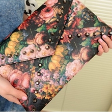 2016 Vintage National Envelope Bag Women Clutch Retro Flower Printing Female Day Clutches Women’s CrossBody Bag PU Leather