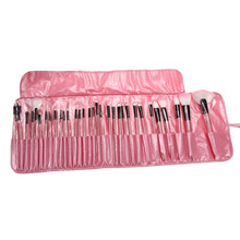 32 Pieces Cute Pink Wooden Handle Brushes Set with Pink Leather Case Cosmetics Professional Makeup Brush