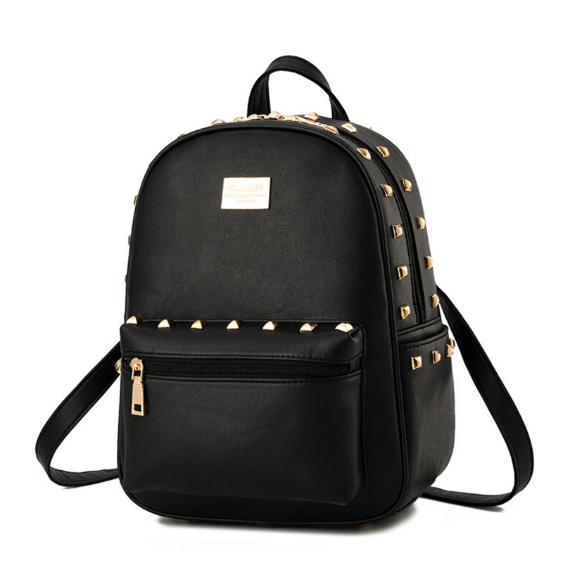 New Design Brand Fashion Black Leather Backpack Women Rivet School Bag Girl Ladies Casual Small ...