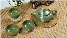 7pcs luxurious Ice Crack teaset Gong Fu Teapot china tea cup porcelain coffee set light green