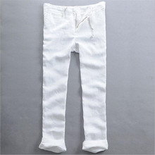 2016 100% Linen Mens White Soft Pants Casual Thin Drawstring Pants for Summer Z1304