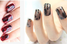 hot sale new fashion beauty 3D black lace decal wrap on nail stickers nail art sticker
