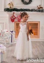 New arrival white/ivory sheer neck lace tulle A-line flower girl dress beautiful kids first communion gowns for wedding occasion