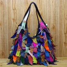 Fashion bag genuine leather patchwork bag unique casual cowhide broken skin shoulder bag cross-body women’s handbag