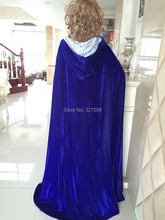 Wedding party Cosplay Free shipping New Blue Velvet Lined in Silver Satin Cloak Gothic Wicca Robe
