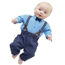 2016 Spring Autumn Children Clothes Sets Baby Toddler Kids Boy Plaid Tops+Suspender Pants Wedding Party Outfits Suit 2pcs