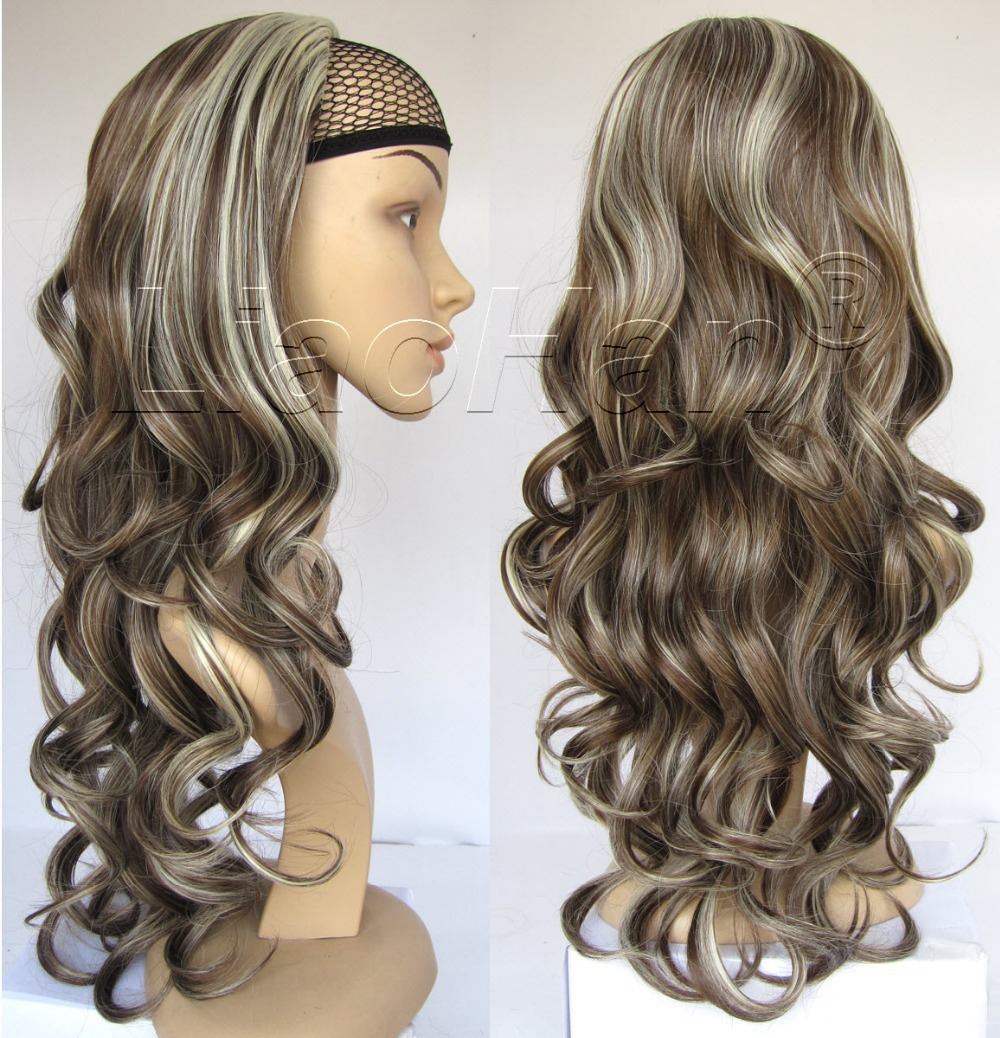 Highlight Half Wig Long Curly Wig Hair Fall Synthetic Hair 8H613 Brown