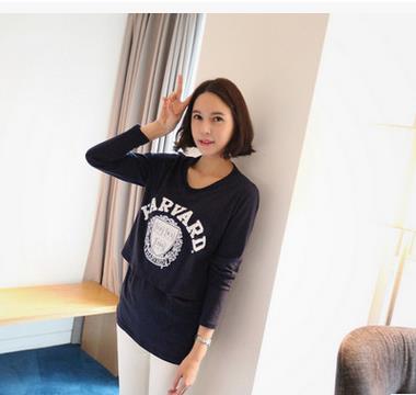 Autumn Korean maternity wear long sleeved T shirt thick warm version of lactation clothes out winter