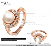 LZESHINE Pearl Ring Wedding Jewelry Rose Gold Plate SWA Elements Austrian Crystal Women Ring 2015 anel
