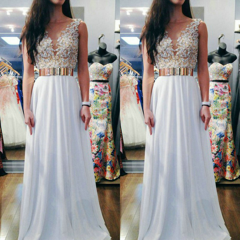 Buy White And Gold Prom Dresses 2015 New