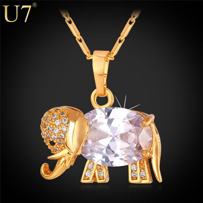Western Design Cute Elephant Necklace 2015 Trendy 18K Real Gold Platinum Plated AAA Zirconia Pendant Necklace