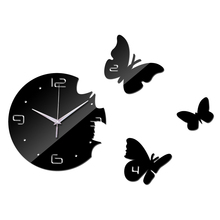 Butterflies fluttering Home Decoration 3D Mirror Wall Clocks Safe Modern Design DIY Large Digital Watch Wall Sticker TV backdrop