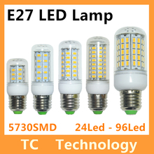 Ultrabright SMD 5730 5630 E27 5W 7W 9W 12W 15W LED Lamp AC 220V-240V 24 36 48 56 69leds Warm White/White Corn Bulb  Lights