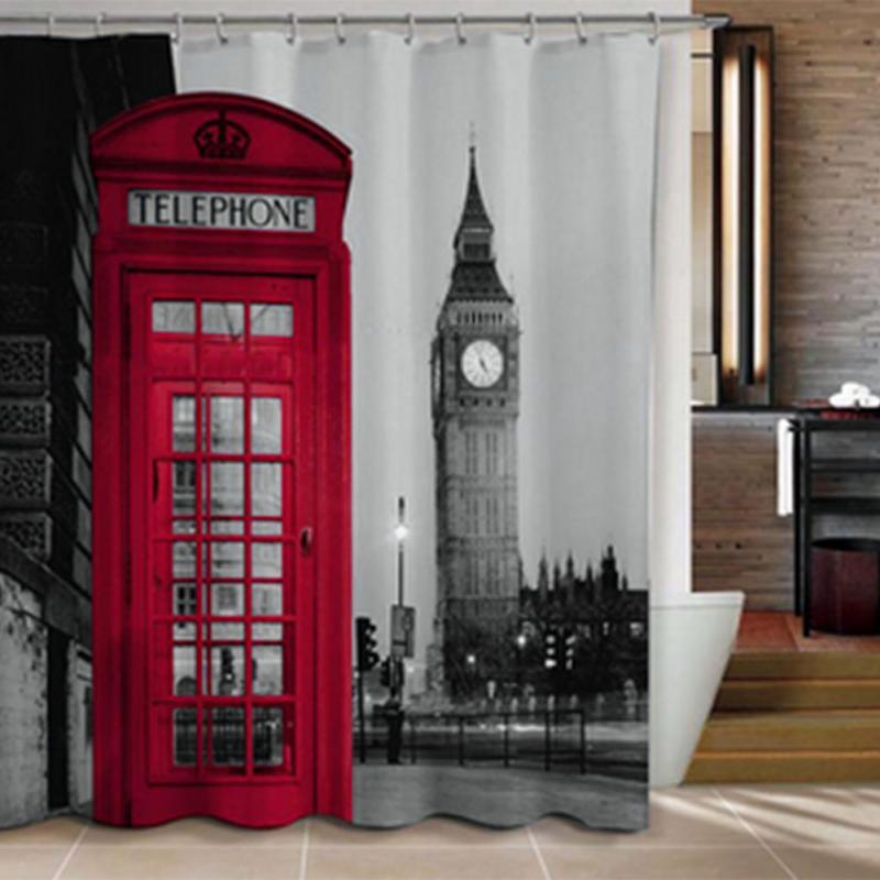 Famous City Landmark Pattern London Big Ben Polyester Shower Curtain Waterproof Home Bathroom Curtains New