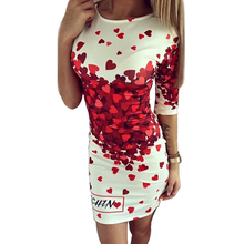 New 2016 Spring Summer Dresses Women Sexy Party Club Bodycon Sheath Casual Elegant Dress Print Red Heart Lovely Dresses