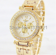Moda de lujo a estrenar del cuarzo de ginebra Crystal Rhinestone del oro reloj para mujeres reloj reloj femenino reloj montre relogio feminino