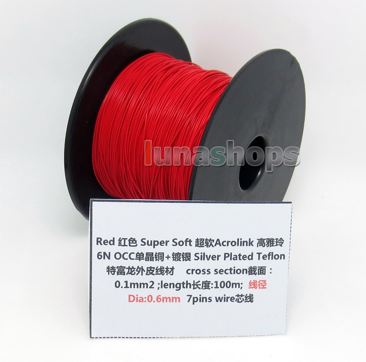 Red 100m 30AWG Acrolink Silver Plated + 5n OCC Signal Teflon Wire Cable 7/0.1mm2 Dia:0.65mm For DIY Hifi