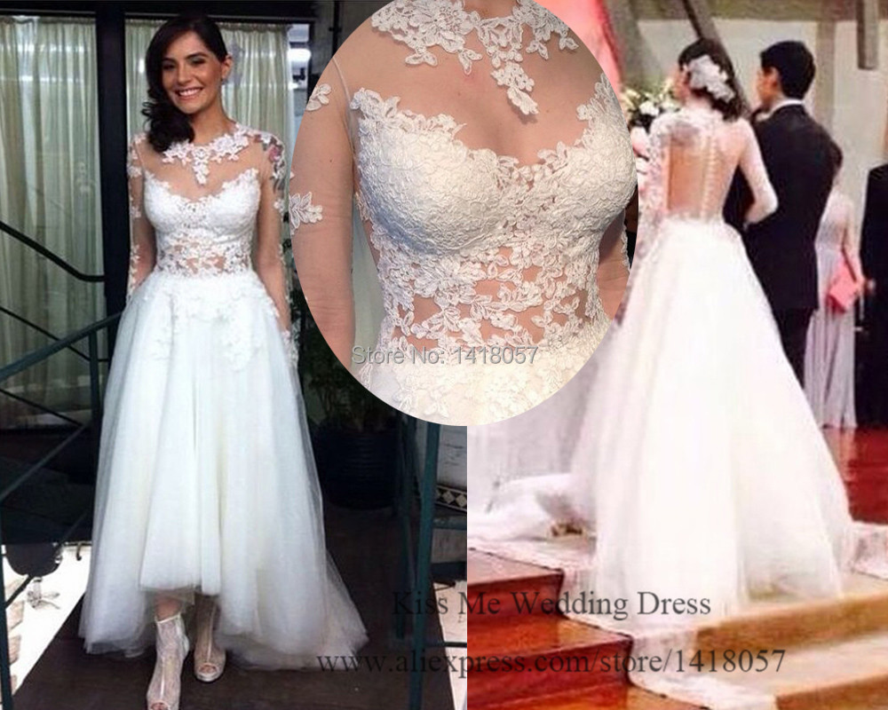 White Lace Sexy Wedding Dress Short Front Long Back Bridal ...