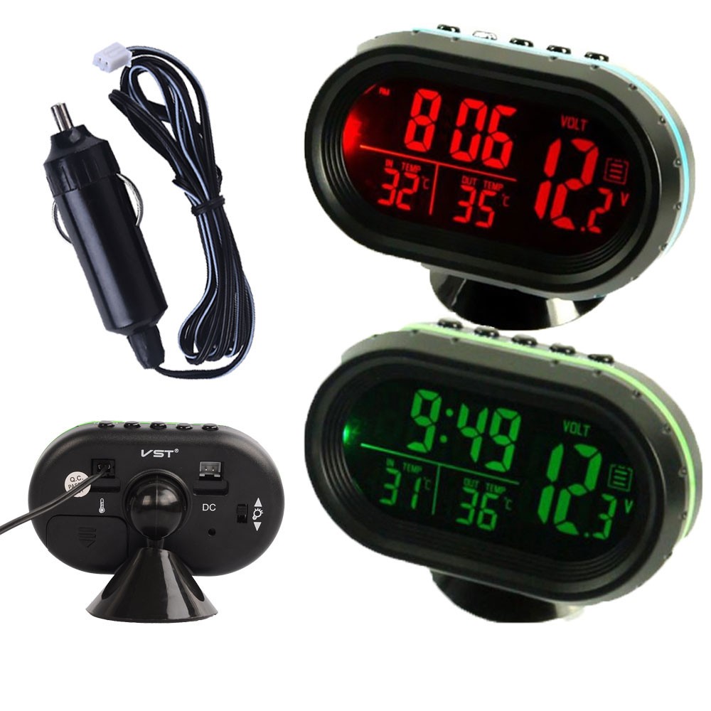 Auto Auto Fahrzeug Digital LCD Monitor Thermometer Spannungs Wecker 12V-24 V Neu