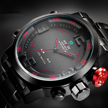 Мужские роскошные спортивные кварцевые наручные часы в стиле милитари из нержавеющей стали со светодиодным дисплеем, водонепроницаемость 30 м (красные)