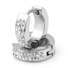 Tiempo de las compras! acero inoxidable Crystal Rhinestone pendientes del aro 0.55 x 0.16 “