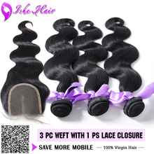 4 Pcs Lot Peruvian Virgin Hair Body Wave With Closure Body Wave Lace Closure With Bundles