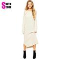 New Arrival 2016 European Fashion Solid Irregular Slit Long Pullover Hollow Out Full Sleeve O Neck