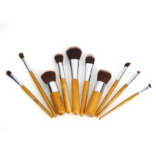New 2015 TOP Quality Professional 10pcs Bamboo Handle Synthetic Hair Makeup Brushes Set