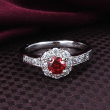 GALAXY Fashion Jewelry Red CZ Diamond Ruby Rings With 18K White Gold Plated Wedding Rings For