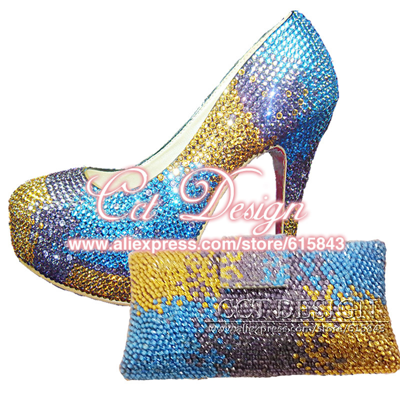 Sexy Women Shoes Gold And Blue Rhinestone Red Bottom High Heels ...
