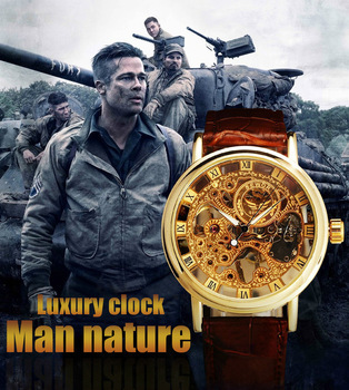 Luxury Clock Male Men Wristwatch Classic Skeleton mechanical Watch Relogio 2 Side Transparent Retro Thin Case