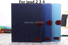 fashion tablet case Maganetic jeans style pu leather cover ID card slot stand hloder case for Apple ipad2 ipad 3 ipad4