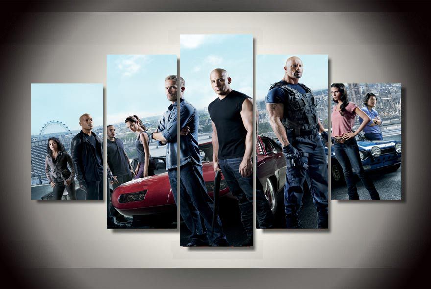 HD Printed fast and furious movie 5 piece picture painting wall art room decor poster canvas Free shipping/ny-048