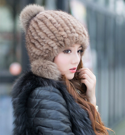 Winter Women Real New Mink Fur Hat Cap Headgear Beanie Beret QS040