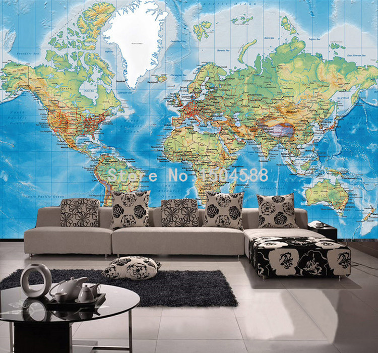 Description Picture 4 of itemHD World Map Photo Mural Wallpaper Study Kid's Room Living Room Decor Wallpaper Modern Design Non-Woven Wall Papers Papel Tapiz