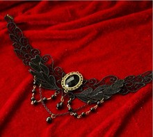 Gothic Lolita Sexy Beads Dangle Black Lace Necklace Z11T1