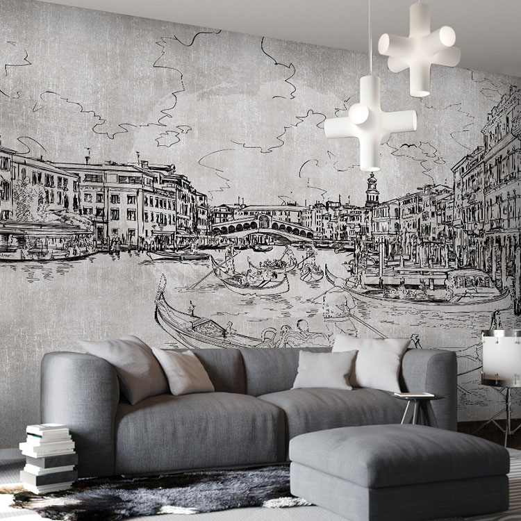 Custom photo black and white graffiti mural painting and the European ...