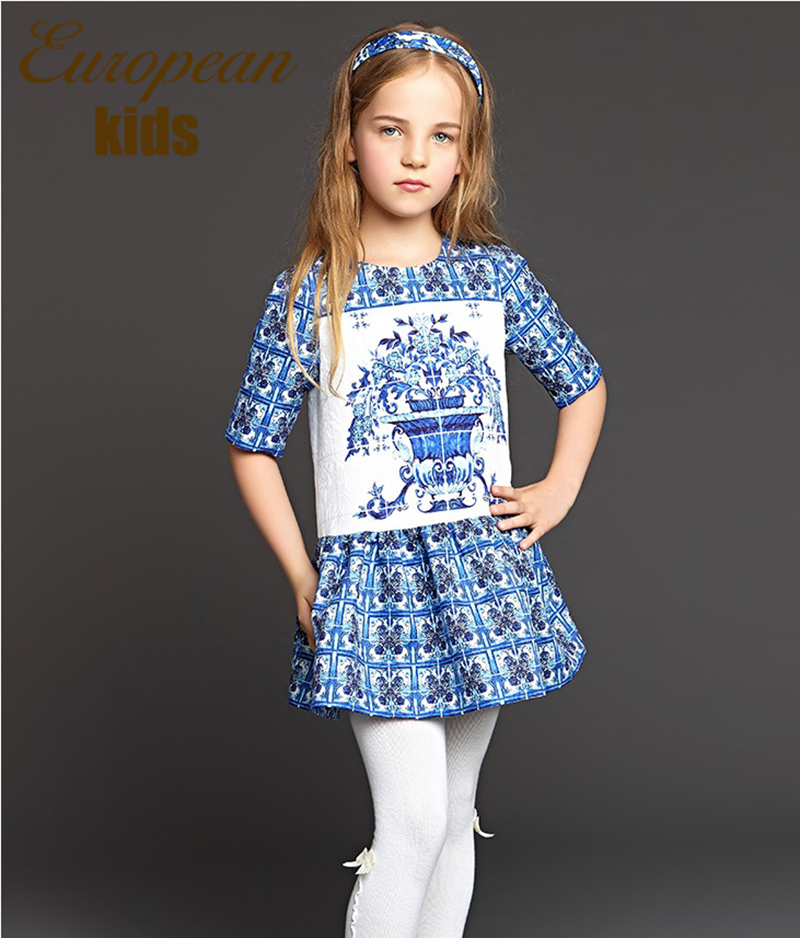 Toddler Girl Dresses Floral Dobby 2015 Brand Baby Girls Dress Kids Clothes Three Quarter Sleeve Winter Dress Children Clothing