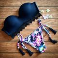New Design Women s Bikini Set Sexy Bra Floral Swimsuit Push up Swimwear Black S L