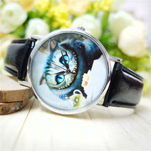 Nuevos 2015 relojes de pulsera hombres de la llegada de mujeres de moda modelo lindo gato imitación de cuero de cuarzo vestido reloj de pulsera