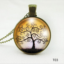 Vintage tree pendant necklace life tree picture glass cabochons antique bronze chain necklace fashion jewelry for