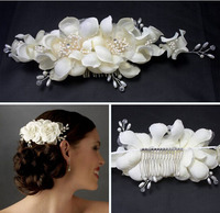 European Bridal Wedding Headdress White Flower Pearl Rhinestone Hair Combs Hair Pins 1PC