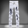 2016 white printing jeans for men unique lighting and rayon printed skinny jeans men s jeans