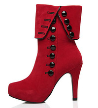New Arrival Women’s European High Heeled Fashion Luxury Shoes Red Platform Ankle Boots With Button Plus Size