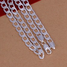 Mens 8M flat sideways silver plated Crystal Necklace Fashion Jewelry