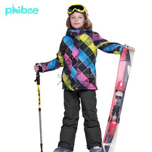 2015FREE SHIPPING phibee kids ski warm suit winter boys clothing set children skiing suit jacket pant