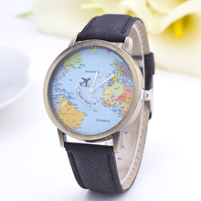 2015 World Map Watch By Plane Watches Women Men Denim Fabric Watch Quartz Relojes Mujer Relogio