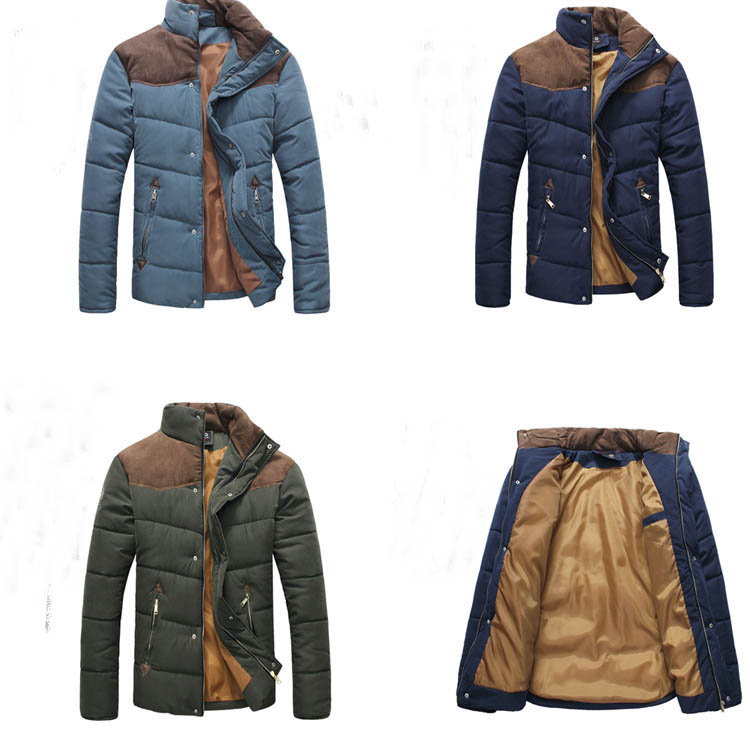 Winter Style Men s Contrast Color Fashion Brief Stitching Warm Jacket Thickening Cotton padded Slim Men