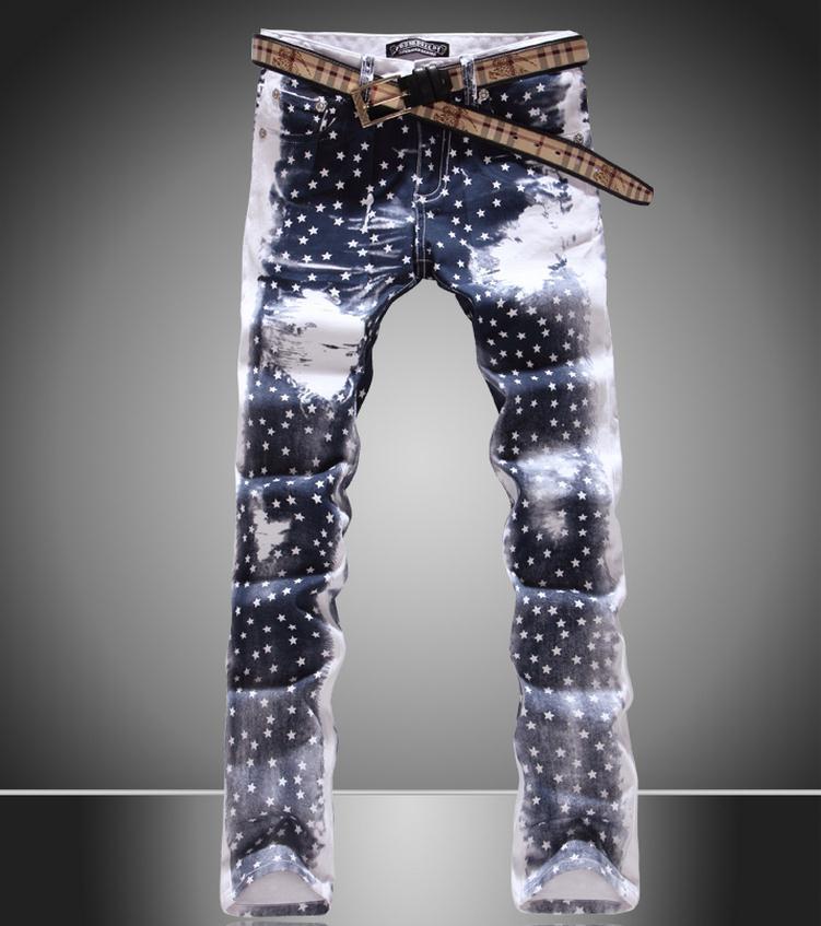 2015 Hot sale Designer brand Slim Fit Printed Star Mens Jeans For men s Pants Denim