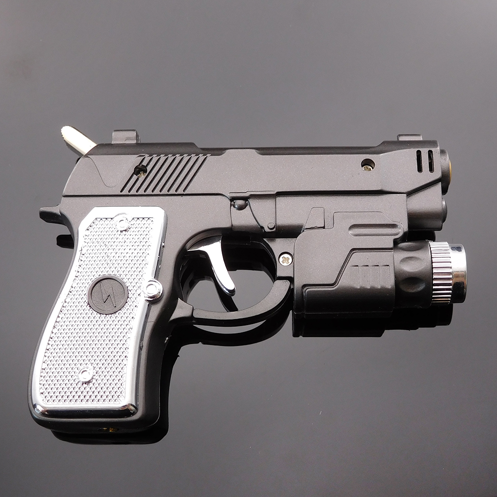 Fashion Plastic model pistol Gas lighters,LED Black Fire cigarette